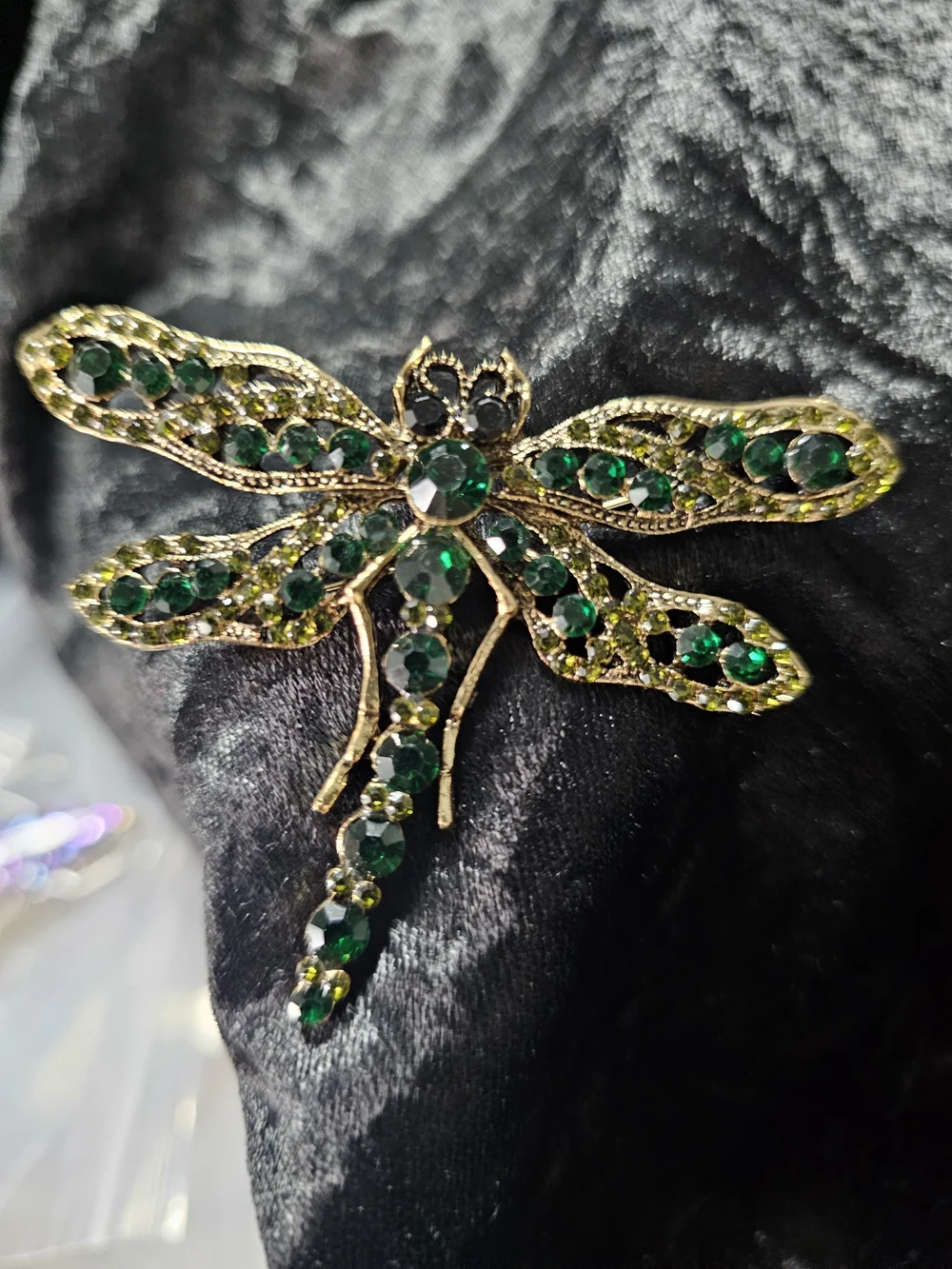 Emerald Dragonfly Crystal Brooch - Green